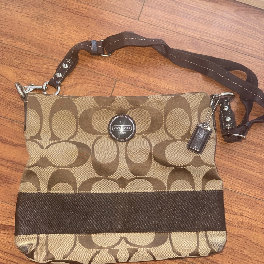 Coach Tan and Brown Signature Canvas Messenger Bag